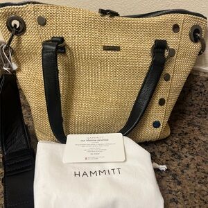 NWT, Hammitt Daniel Med. Raffia Satchel Bag in Chaparral Raffia/Gunmetal